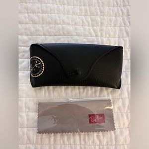 Ray-Ban black leather universal sunglasses case with logo and snap closure